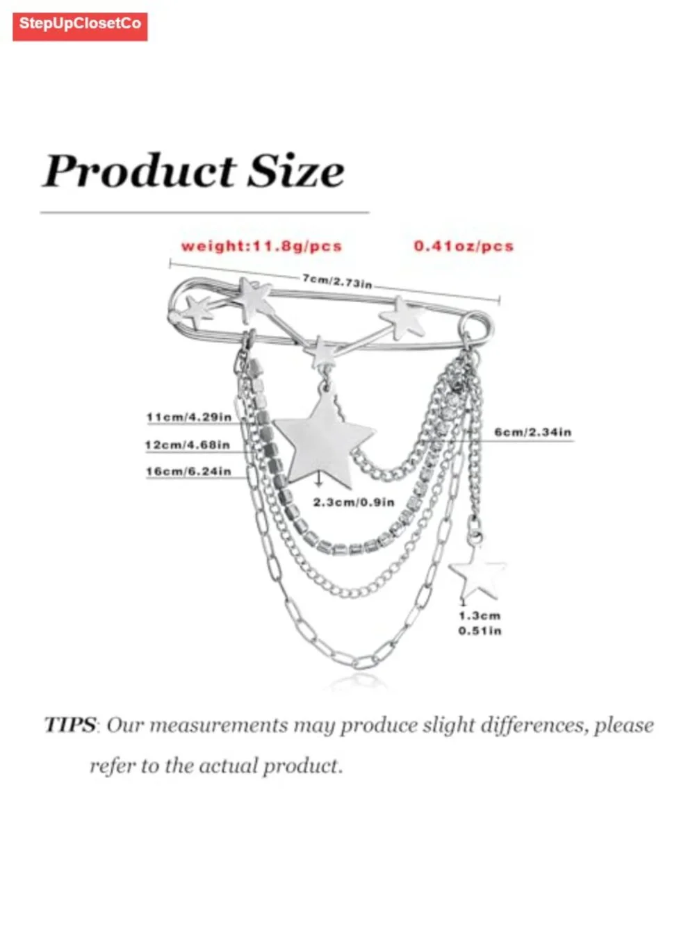 Y2K Paperclip Chain Star Brooch Pin Women Retro Badge Corsage Charm